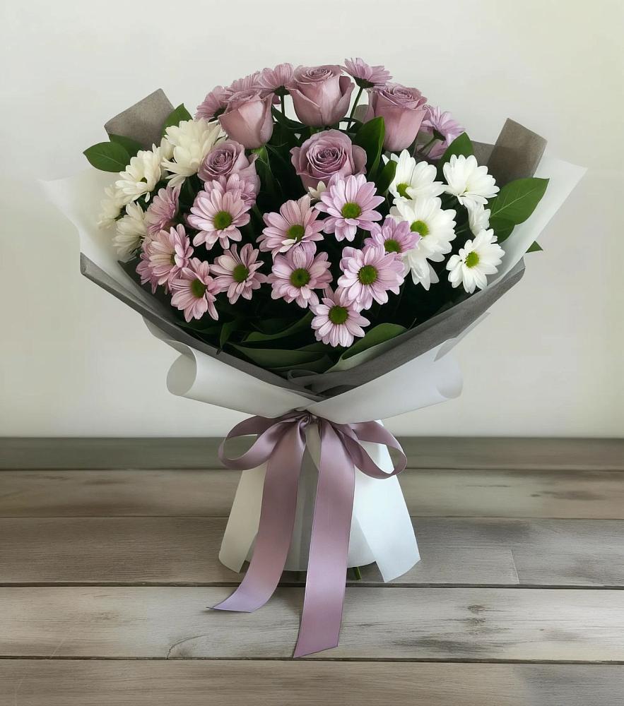 Букет цветов из: Хризантемы и Розы в Азнакаево