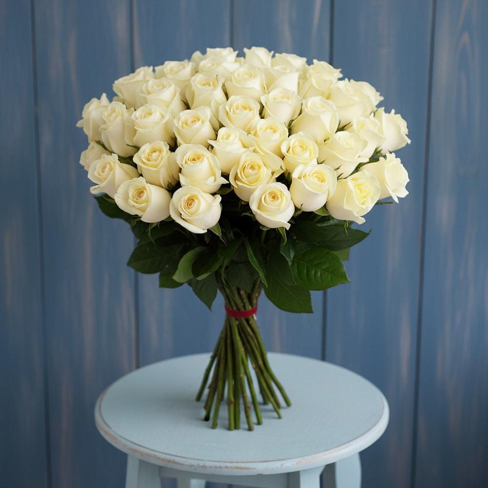 Букет 51 Белая роза Эдлесс Лав в Азнакаево