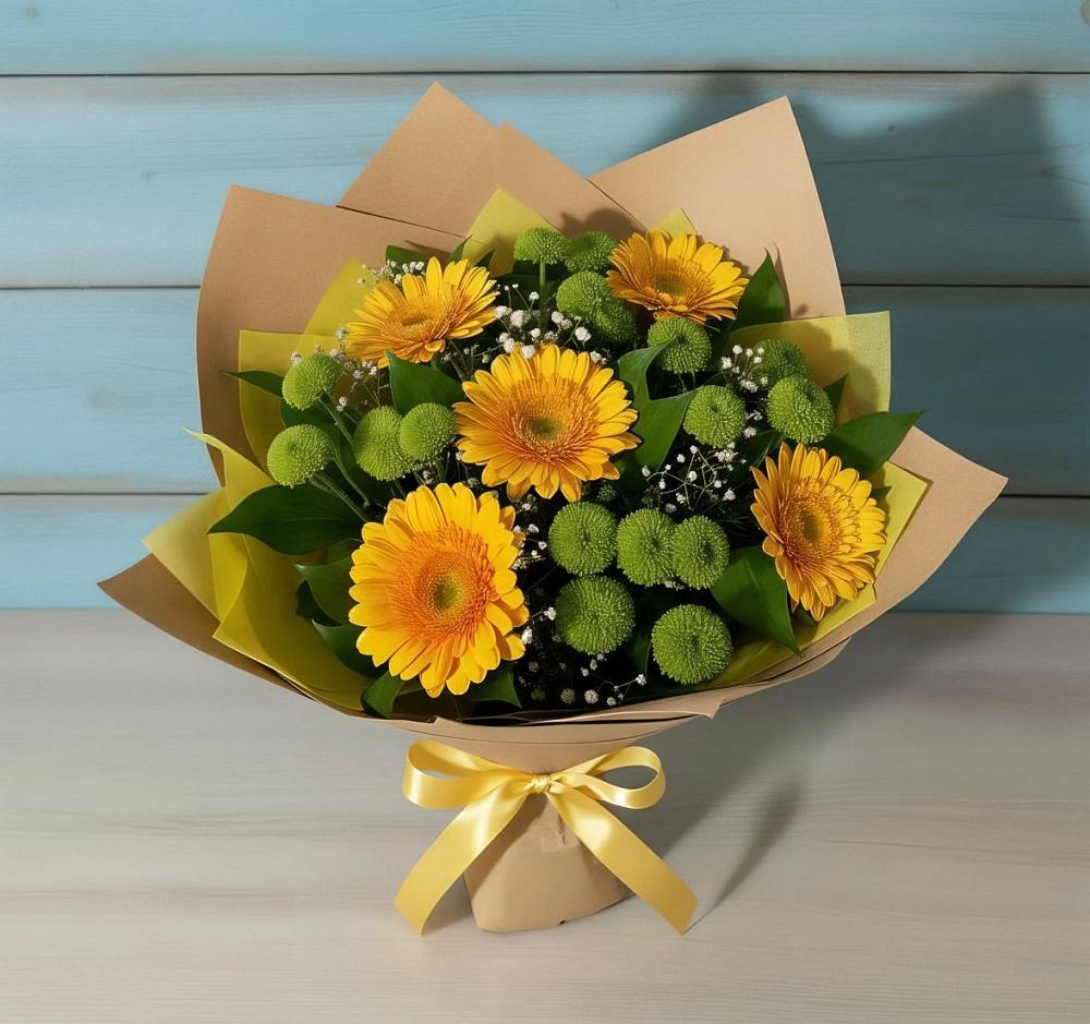 Букет цветов из: Герберы и Хризантемы в Азнакаево