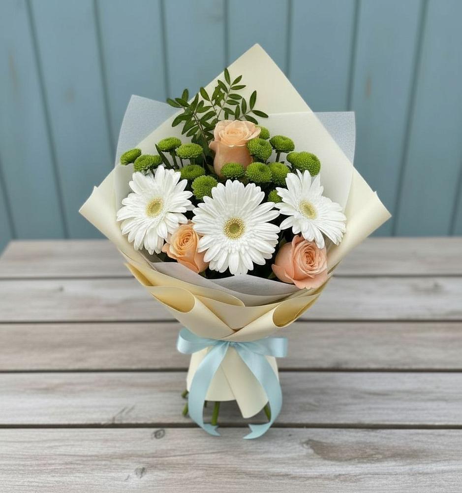 Букет цветов из: Герберы, Розы и Хризантемы в Азнакаево