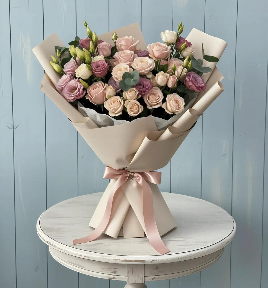 Букет цветов из: Розы и Лизиантусы в Азнакаево