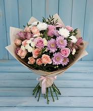 Букет цветов из:  Хризантемы, Розы и Альстромерии в Азнакаево