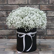 Цветочная композиция из Гипсофила в шляпной коробке в Азнакаево